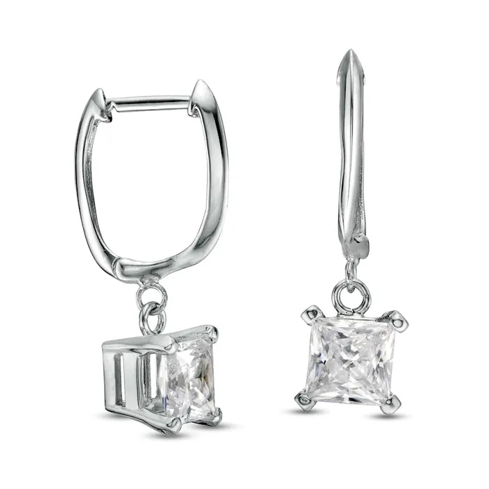2 CT TW Certified PrincessCut Diamond Solitaire Drop Hoop Earrings in 14K White Gold IVS2 Goldia Earrings 2 CT TW Certified PrincessCut Diamond Solitaire Drop Hoop Earrings in 14K White Gold IVS2 Goldia Earrings