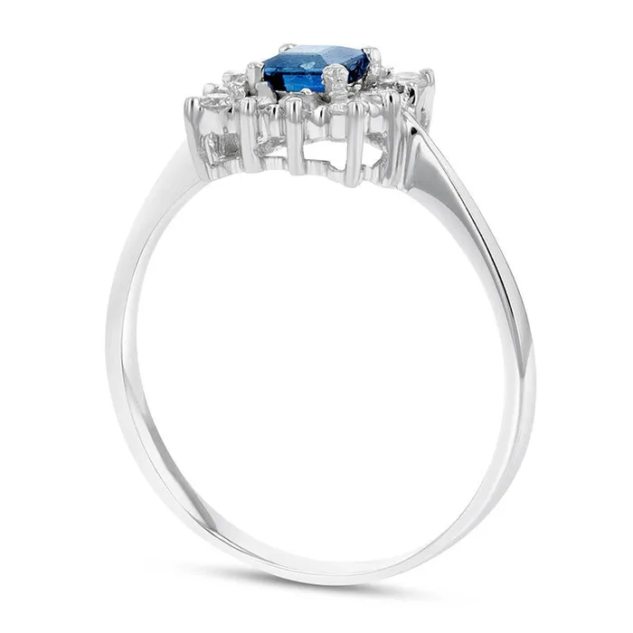 40mm PrincessCut Blue Sapphire and 025 CT TW Natural Diamond Shadow Frame Ring in Solid 14K White Gold Goldia Rings 40mm PrincessCut Blue Sapphire and 025 CT TW Natural Diamond Shadow Frame Ring in Solid 14K White Gold Goldia Rings