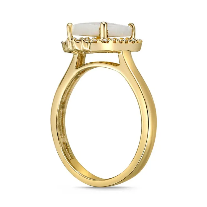 80mm CushionCut Opal and 020 CT TW Natural Diamond Ornate Frame Ring in Solid 10K Yellow Gold Goldia Rings 80mm CushionCut Opal and 020 CT TW Natural Diamond Ornate Frame Ring in Solid 10K Yellow Gold Goldia Rings