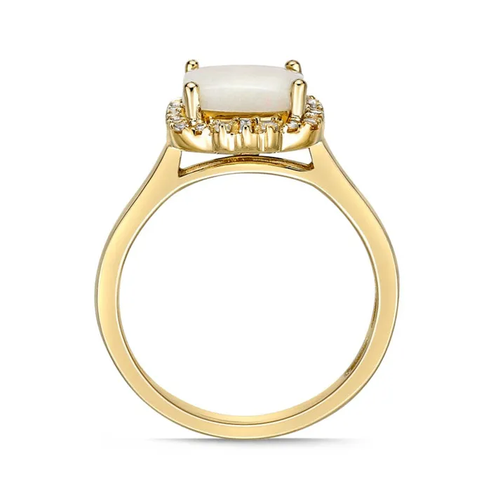 80mm CushionCut Opal and 020 CT TW Natural Diamond Ornate Frame Ring in Solid 10K Yellow Gold Goldia Rings 80mm CushionCut Opal and 020 CT TW Natural Diamond Ornate Frame Ring in Solid 10K Yellow Gold Goldia Rings