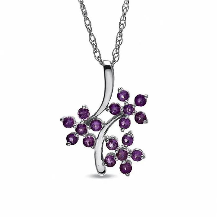 Amethyst Flower Pendant in Sterling Silver Goldia Necklaces
