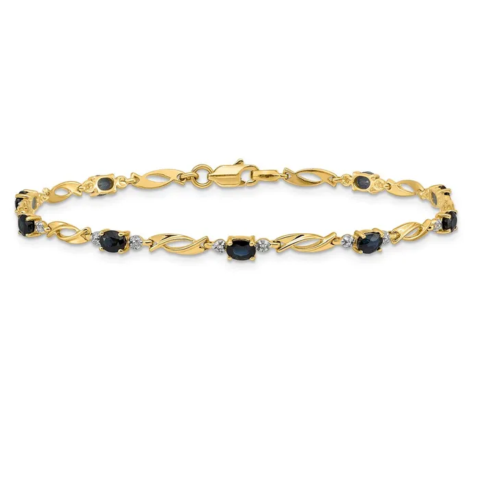 Bracelets 14k Yellow Gold Natural Diamond and Oval Sapphire Bracelet goldiaca