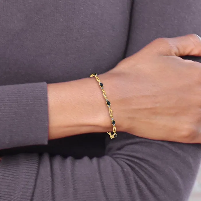 Bracelets 14k Yellow Gold Natural Diamond and Oval Sapphire Bracelet goldiaca