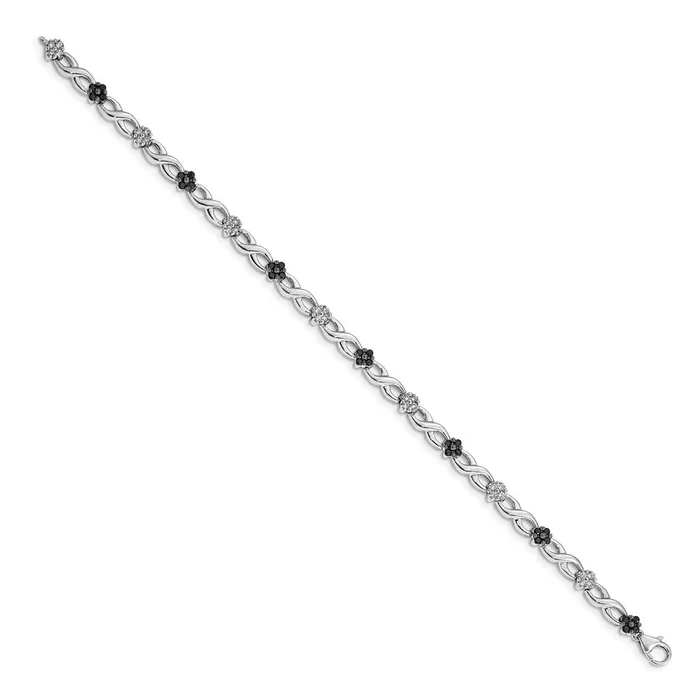 Bracelets goldiaca 14k White Gold White and Black Natural Diamond Flower Infinity Bracelet