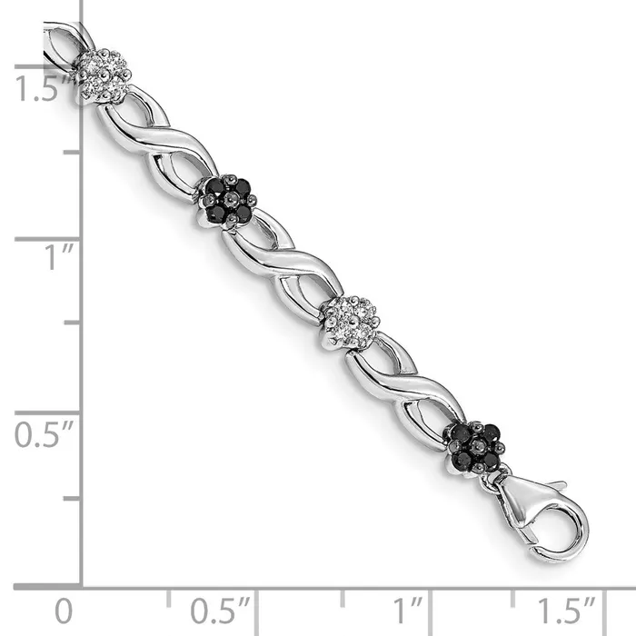 Bracelets goldiaca 14k White Gold White and Black Natural Diamond Flower Infinity Bracelet