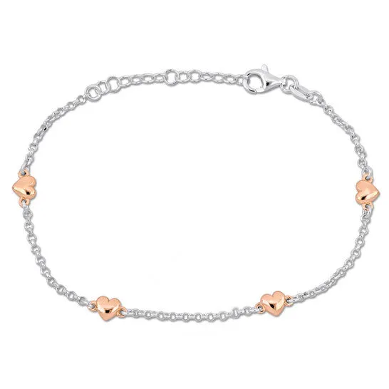 Bracelets JMS always Original Amour Heart Charm Station Bracelet in TwoTone White and Rose Plated Sterling Silver Bracelets JMS always Original Amour Heart Charm Station Bracelet in TwoTone White and Rose Plated Sterling Silver