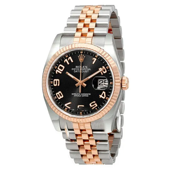 Bracelets JMS always Original Rolex Oyster Perpetual Datejust 36 Black Concentric Dial Stainless Steel and 18K Everose Gold Jubilee Bracelet Automatic Mens Watch 116231BKCAJ
