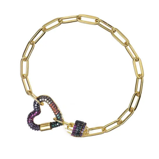 Bracelets Original Rachel Glauber 14K Gold and Black Plated Cubic Zirconia Heart Chain Bracelet JMS always Bracelets Original Rachel Glauber 14K Gold and Black Plated Cubic Zirconia Heart Chain Bracelet JMS always