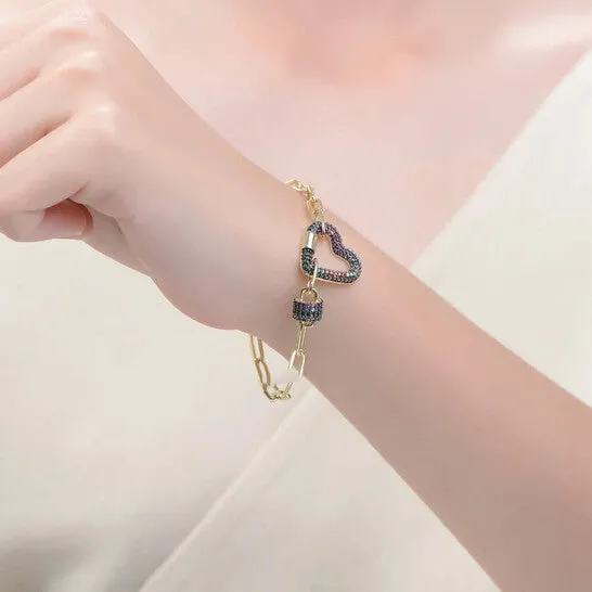 Bracelets Original Rachel Glauber 14K Gold and Black Plated Cubic Zirconia Heart Chain Bracelet JMS always Bracelets Original Rachel Glauber 14K Gold and Black Plated Cubic Zirconia Heart Chain Bracelet JMS always