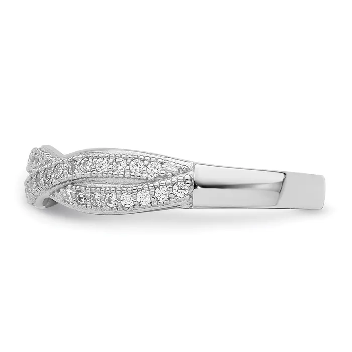 Brilliant Embers Sterling Silver Rhodiumplated 48 Stone Criss Cross Micro Pav CZ Polished Ring Goldia Rings