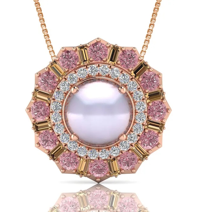Captivating Color Opal Rhodolite Garnet and 017 CT TW Natural Diamond Double Frame Mandala Pendant in 14K Rose Gold Goldia Necklaces