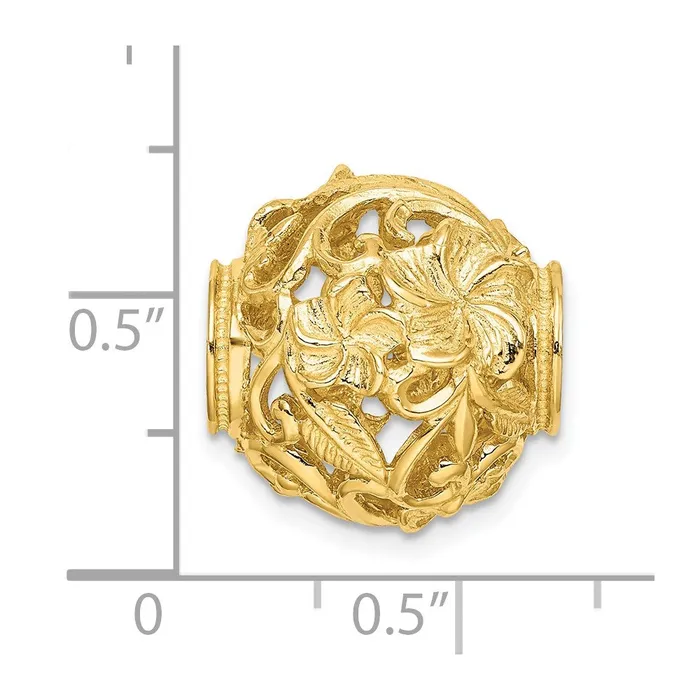 Charm Necklaces 14k Yellow Gold 3D Plumeria Flower Barrel Charm Goldia