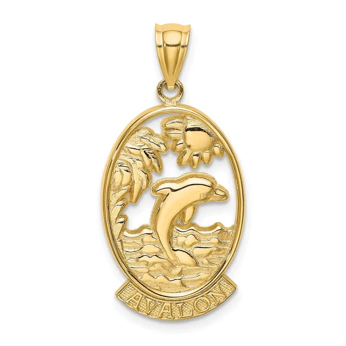 Charm Necklaces 14k Yellow Gold AVALON w Dolphin Sunset Charm Goldia