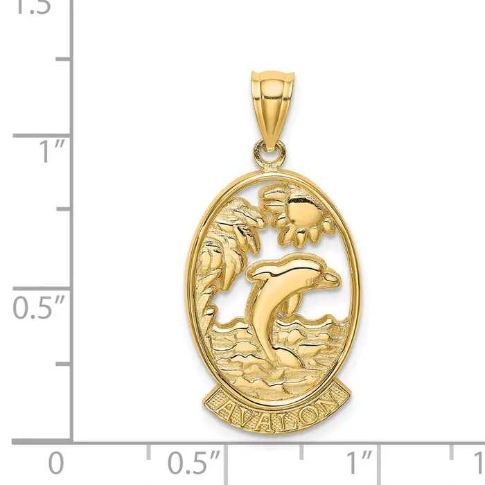 Charm Necklaces 14k Yellow Gold AVALON w Dolphin Sunset Charm Goldia