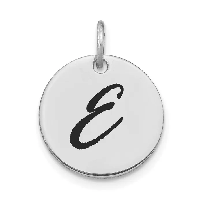 Charm Necklaces Goldia 14k White Goldw Polished Black Enamel Letter E Initial Disk Charm