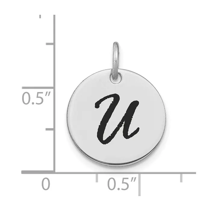 Charm Necklaces Goldia 14k White Goldw Polished Black Enamel Letter U Initial Disk Charm