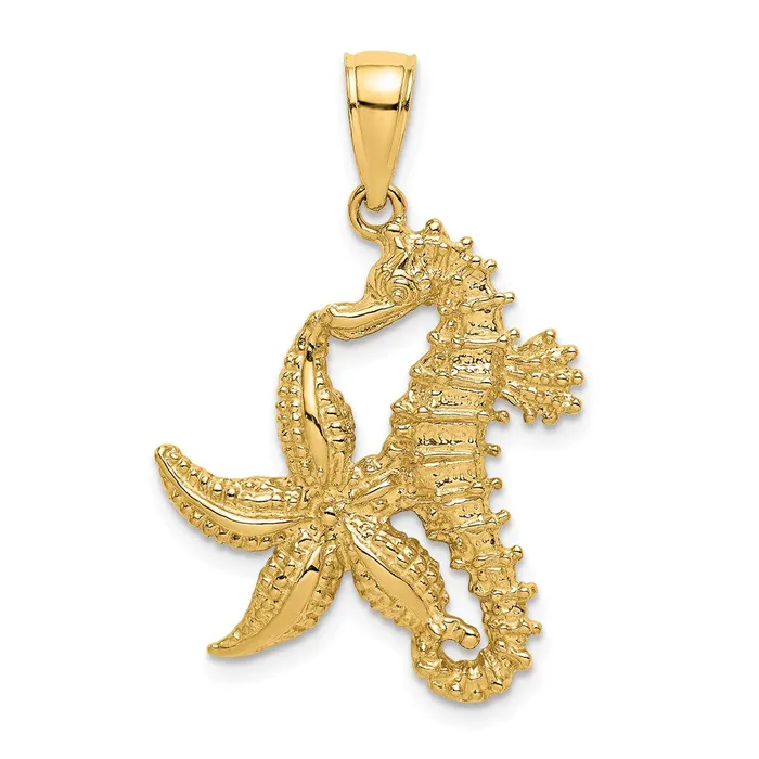 Charm Necklaces Goldia 14k Yellow Gold Starfish and Seahorse Charm