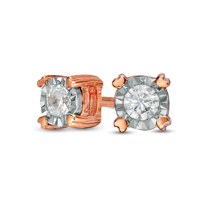 Earrings 01 CT TW Diamond Solitaire Stud Earrings in 10K Rose Gold Goldia