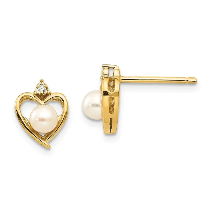 Earrings 14K Diamond and FW Cultured Pearl Earrings goldiaca