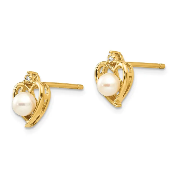 Earrings 14K Diamond and FW Cultured Pearl Earrings goldiaca