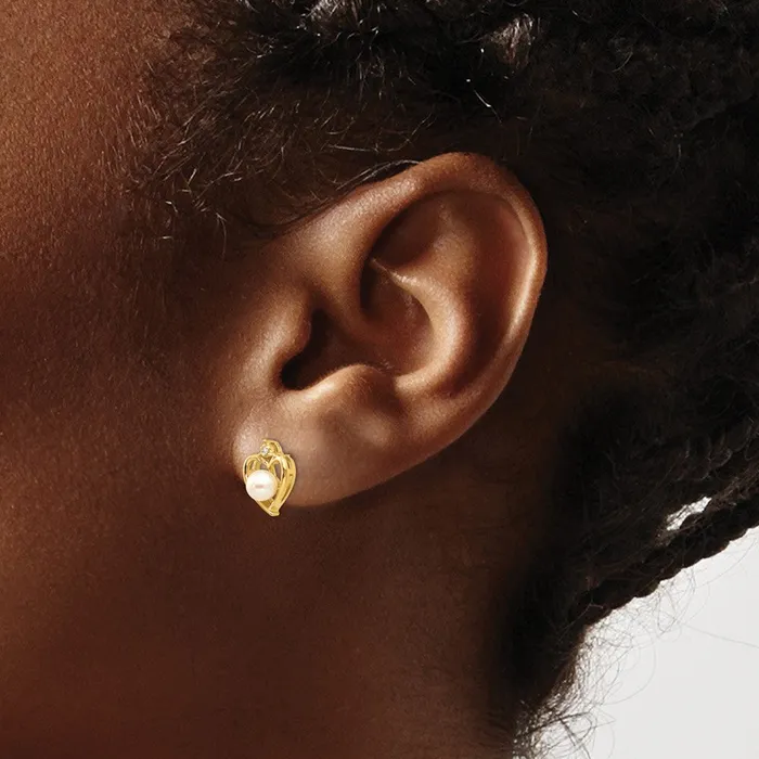 Earrings 14K Diamond and FW Cultured Pearl Earrings goldiaca