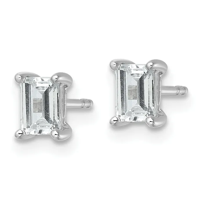 Earrings 14k White Gold 1 ctw Lab Grown Diamond VSSI G Emerald 4 Prong Heavy Wt Stud Earrings Goldia
