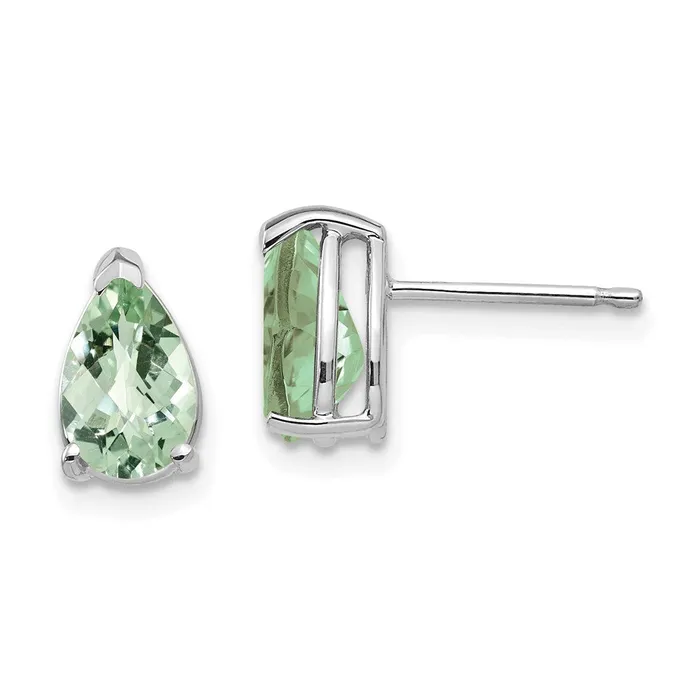 Earrings 14k White Gold 8x5 Pear CheckerCut Green Quartz Earrings Goldia