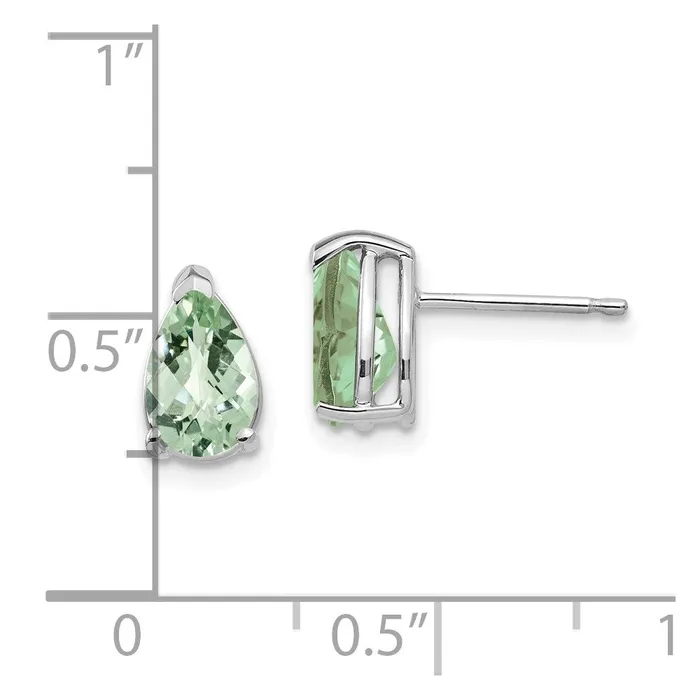 Earrings 14k White Gold 8x5 Pear CheckerCut Green Quartz Earrings Goldia