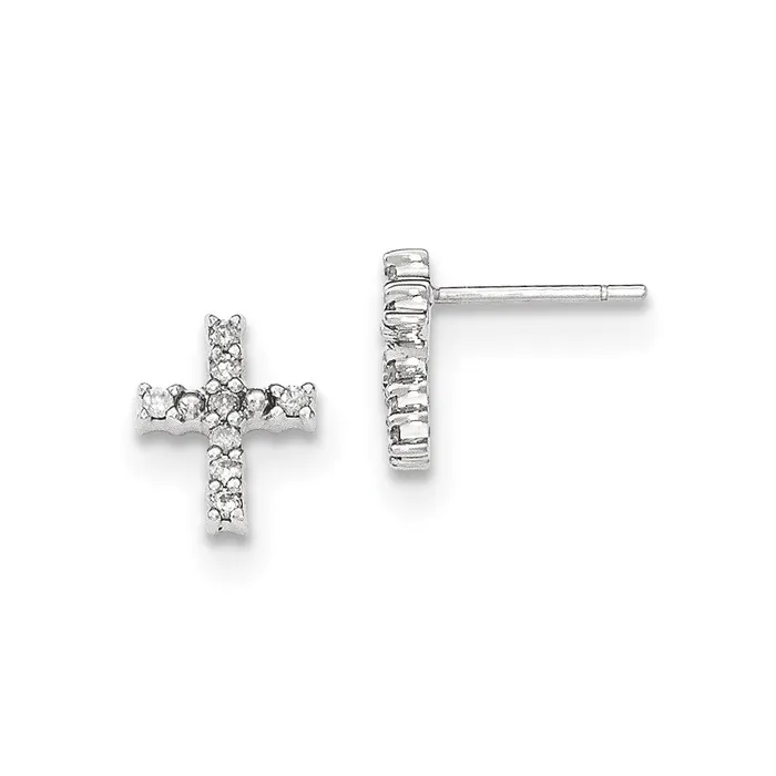 Earrings 14K White Gold Polished Real Diamond Cross Post Earrings Goldia