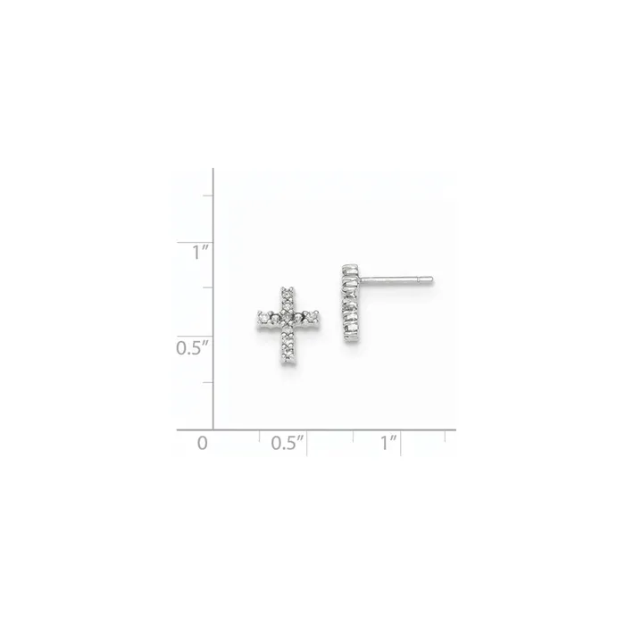 Earrings 14K White Gold Polished Real Diamond Cross Post Earrings Goldia