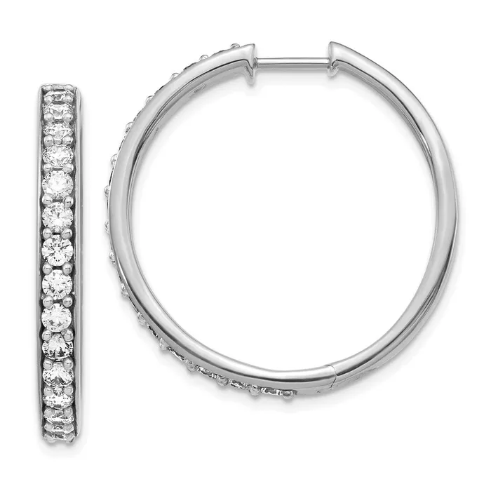 Earrings 14k White Gold Real Diamond Hinged Hoop Earrings Goldia