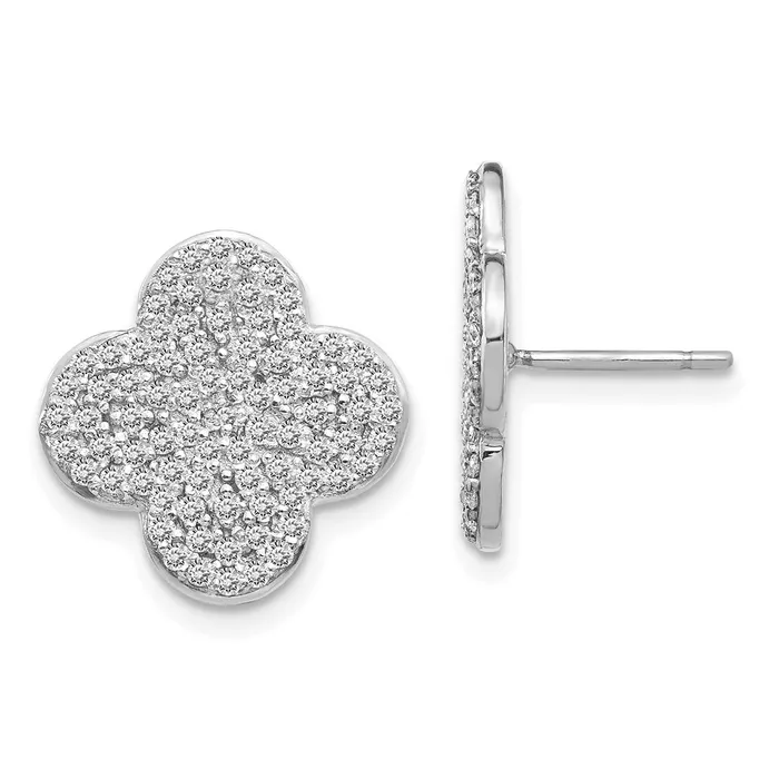 Earrings 14k White Gold Real Diamond Quatrefoil Design Post Earrings Goldia Earrings 14k White Gold Real Diamond Quatrefoil Design Post Earrings Goldia