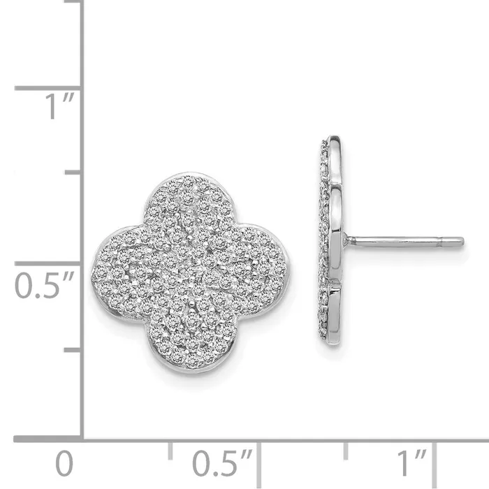 Earrings 14k White Gold Real Diamond Quatrefoil Design Post Earrings Goldia
