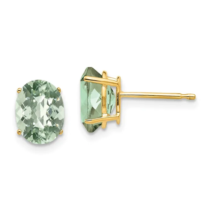 Earrings 14k Yellow Gold 8x6 Oval CheckerCut Green Quartz Earrings Goldia