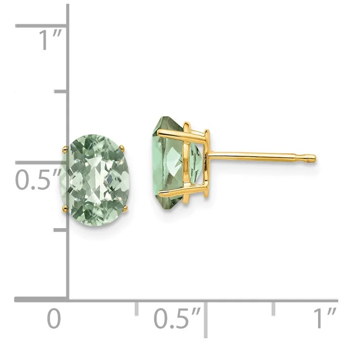 Earrings 14k Yellow Gold 8x6 Oval CheckerCut Green Quartz Earrings Goldia
