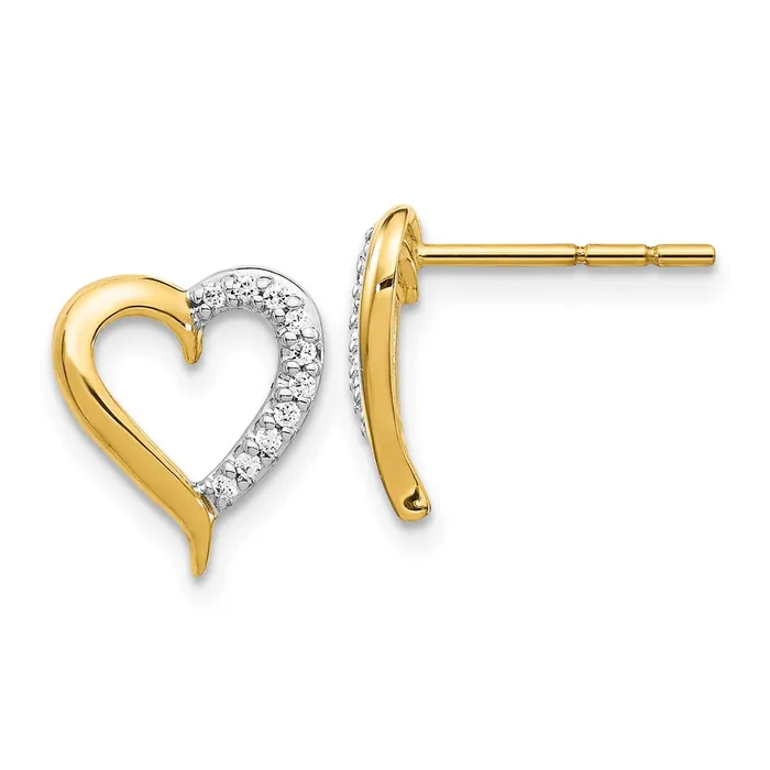Earrings 14k Yellow Gold Real Diamond Heart Post Earrings Goldia