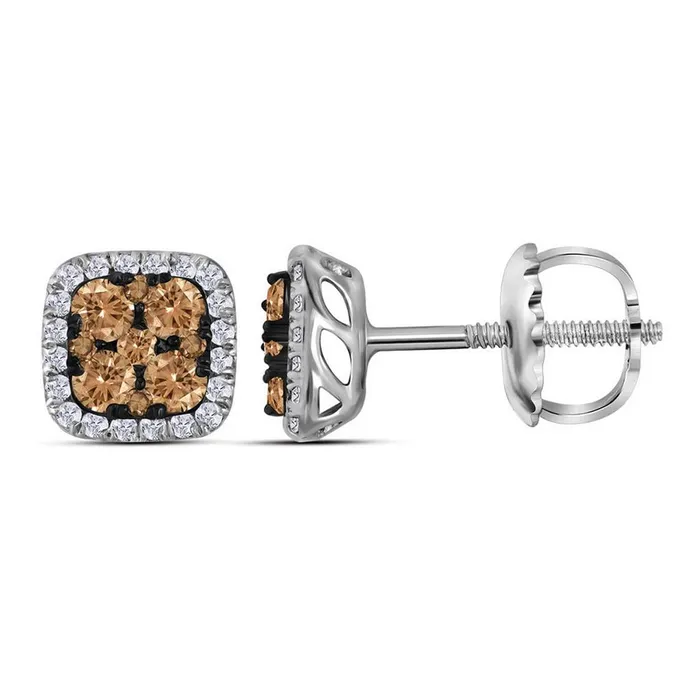 Earrings gndatlanta 14k White Gold Brown Diamond Square Cluster Earrings 1 12 Cttw Earrings gndatlanta 14k White Gold Brown Diamond Square Cluster Earrings 1 12 Cttw