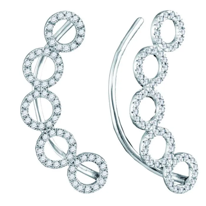 Earrings gndatlanta 14k White Gold Round Diamond Circle Climber Curved Earrings 13 Cttw Earrings gndatlanta 14k White Gold Round Diamond Circle Climber Curved Earrings 13 Cttw