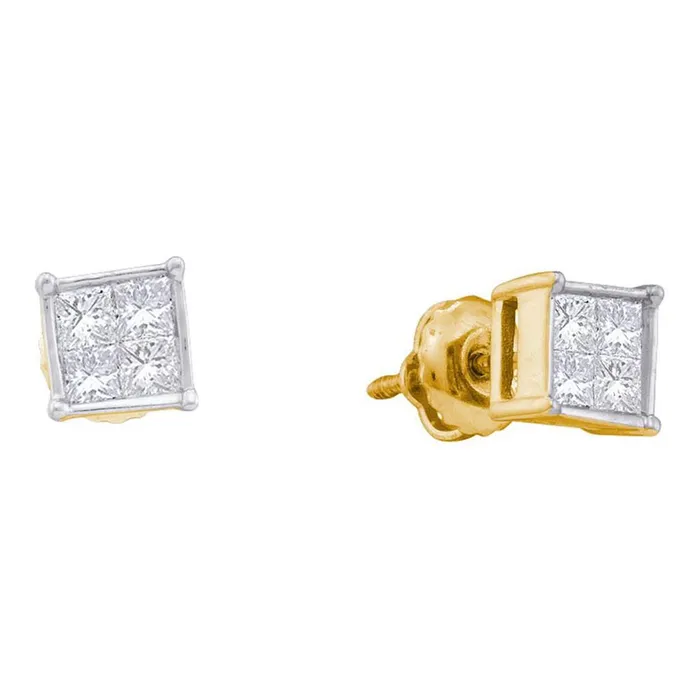 Earrings gndatlanta 14k Yellow Gold Princess Diamond Square Cluster Stud Earrings 12 Cttw Earrings gndatlanta 14k Yellow Gold Princess Diamond Square Cluster Stud Earrings 12 Cttw