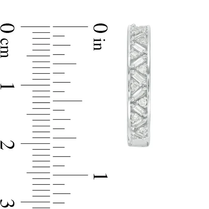 Earrings Goldia 05 CT TW Baguette and Round Diamond Hoop Earrings in 10K White Gold Earrings Goldia 05 CT TW Baguette and Round Diamond Hoop Earrings in 10K White Gold