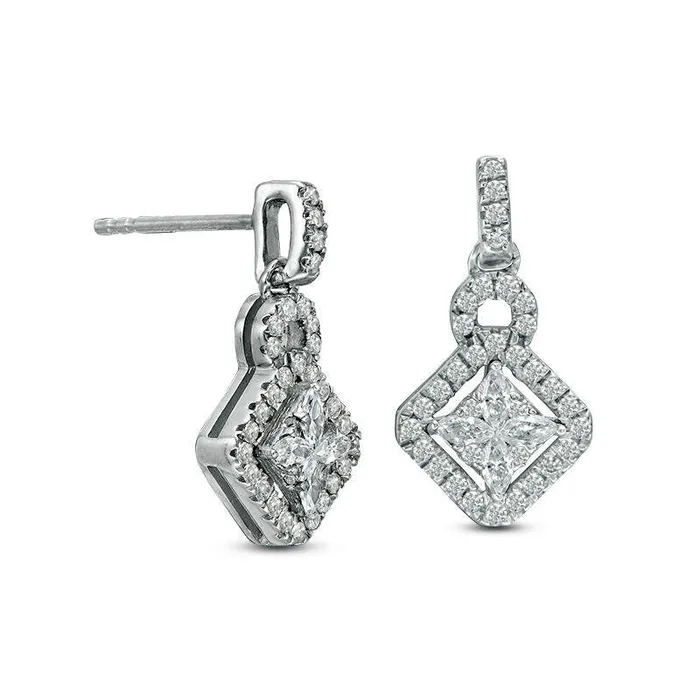 Earrings Goldia 05 CT TW Composite Diamond Tilted Square Frame Drop Earrings in 14K White Gold Earrings Goldia 05 CT TW Composite Diamond Tilted Square Frame Drop Earrings in 14K White Gold