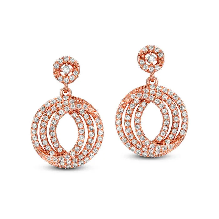 Earrings Goldia 05 CT TW Diamond Three Row Swirl Circle Drop Earrings in 10K Rose Gold Earrings Goldia 05 CT TW Diamond Three Row Swirl Circle Drop Earrings in 10K Rose Gold