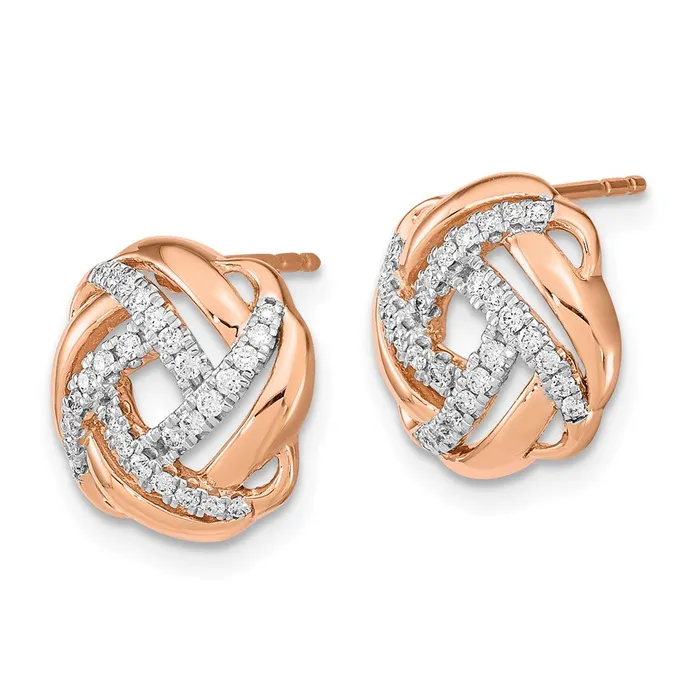Earrings Goldia 14k Rose Gold Polished Real Diamond Love Knot Post Earrings