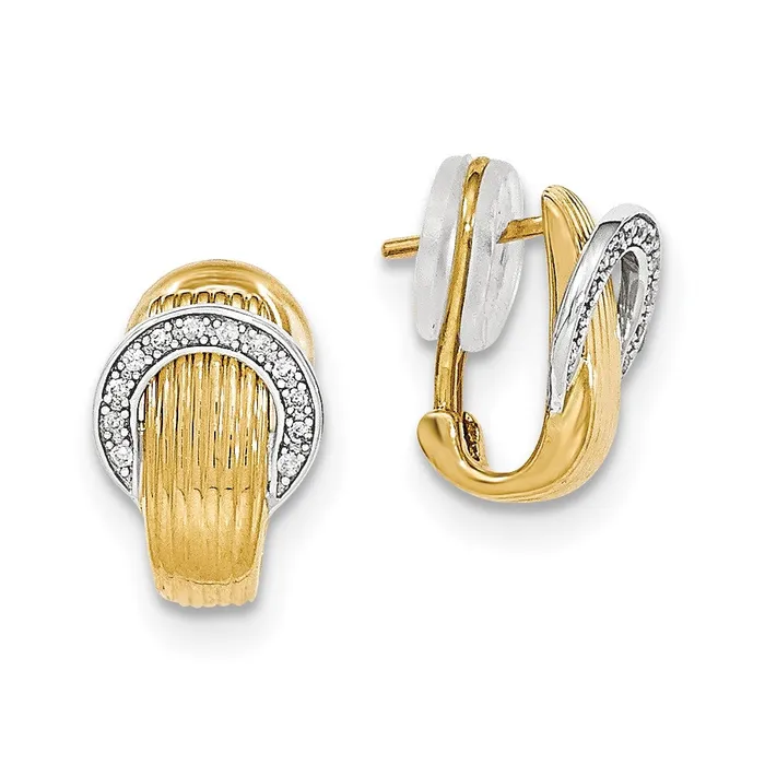 Earrings Goldia 14k Twotone Gold Diamond Polished Omega Back Earrings