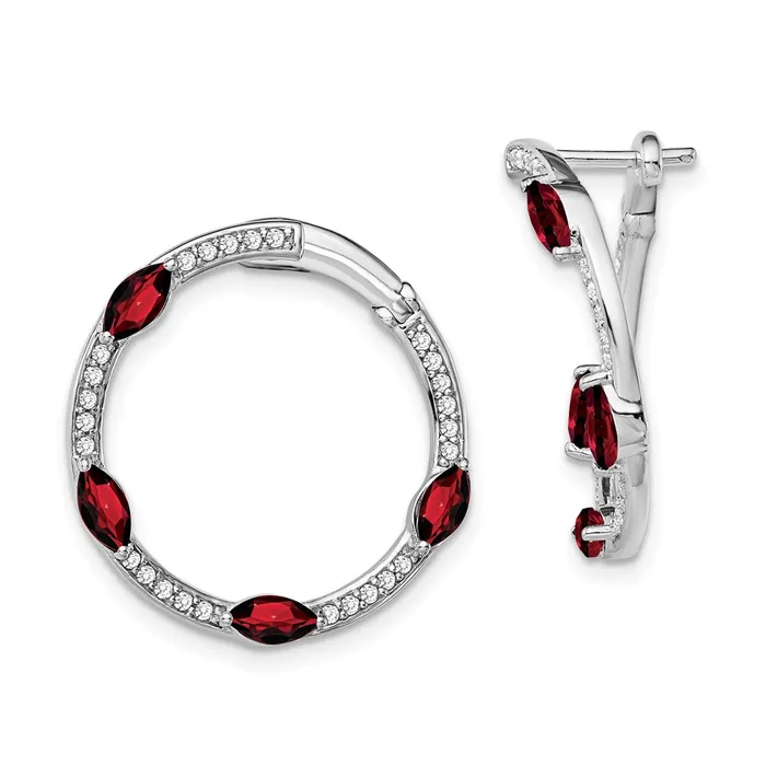 Earrings Goldia 14k White Gold Garnet and Real Diamond Hoop Earrings Earrings Goldia 14k White Gold Garnet and Real Diamond Hoop Earrings