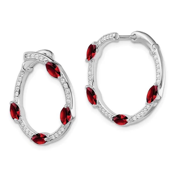 Earrings Goldia 14k White Gold Garnet and Real Diamond Hoop Earrings