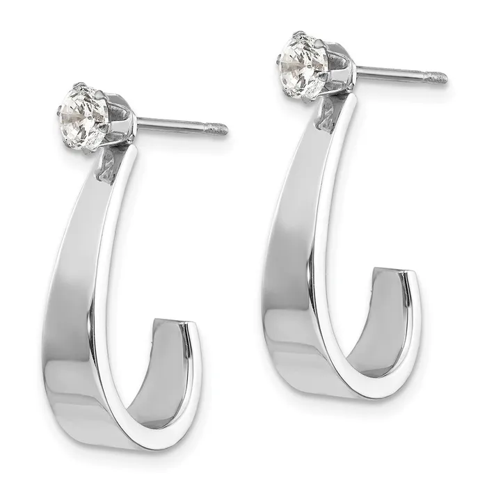 Earrings Goldia 14k White Gold J Hoop wCZ Earring Jackets