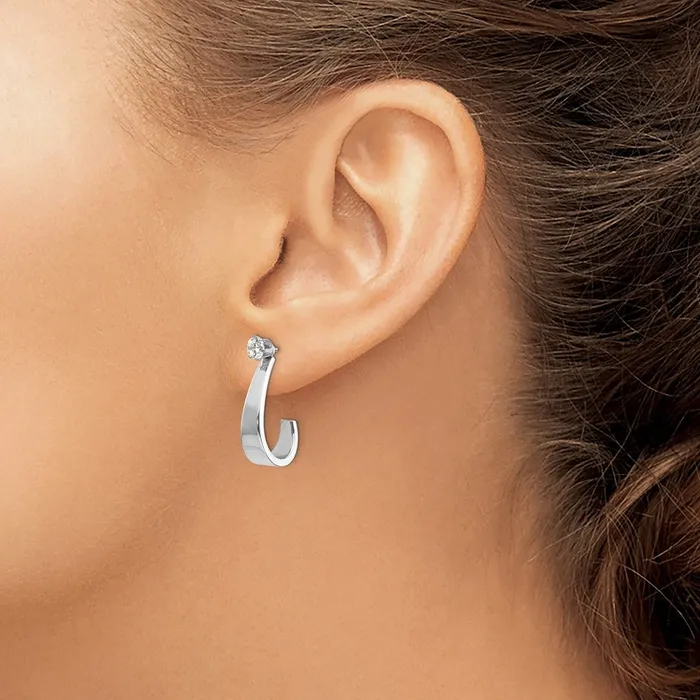 Earrings Goldia 14k White Gold J Hoop wCZ Earring Jackets
