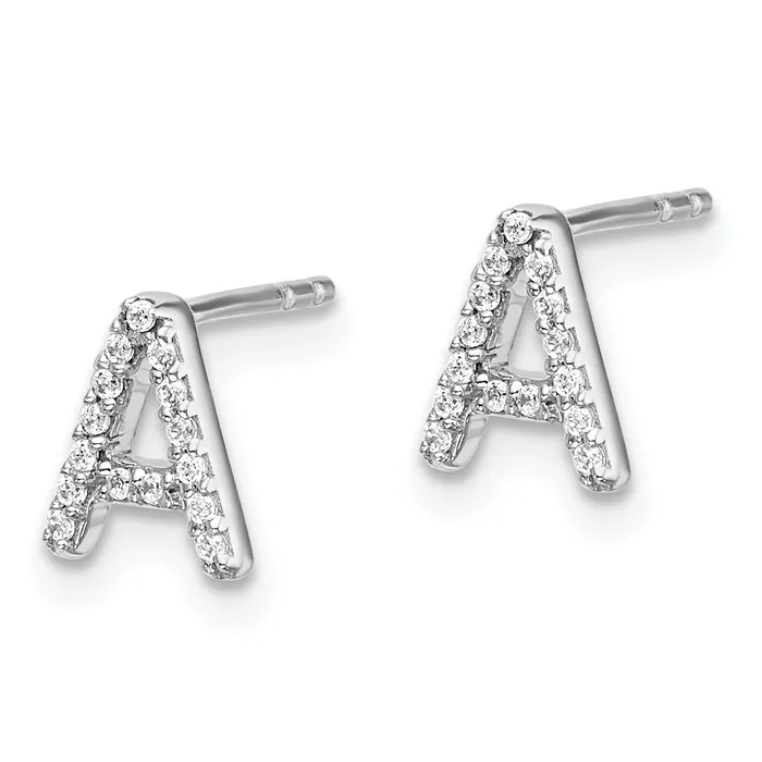 Earrings Goldia 14K White Gold Lab Grown VSSI G Diamond Letter A Initial Post Earrings