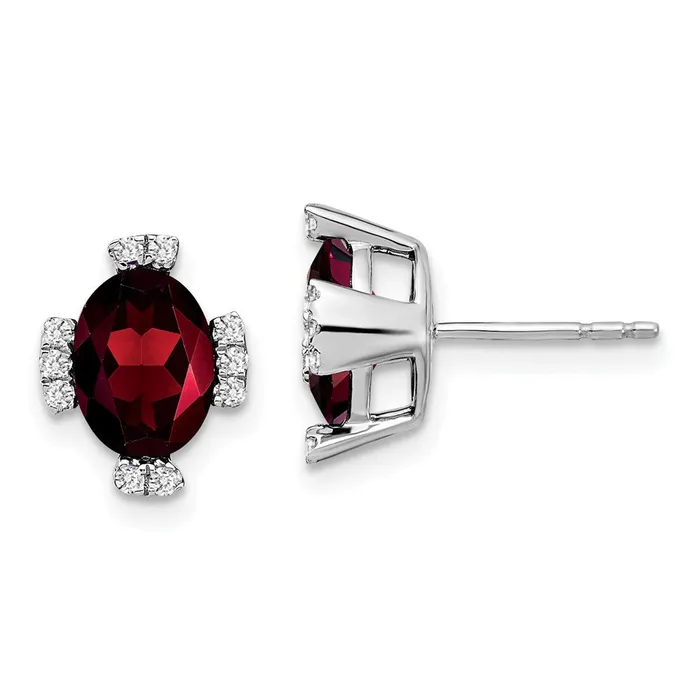 Earrings Goldia 14k White Gold Oval Garnet and Real Diamond Earrings